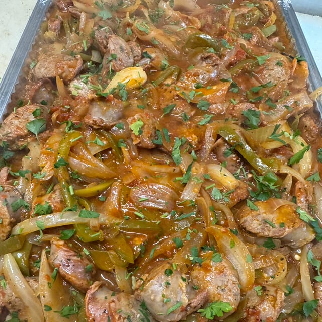 Sausage, Green Peppers & Onions Catering.