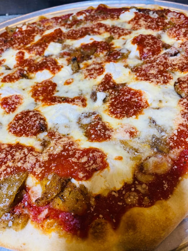 Eggplant Parmigiana Pizza.