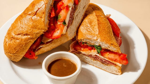 Fresh Mozzarella, Roasted Peppers & Prosciutto Sub.